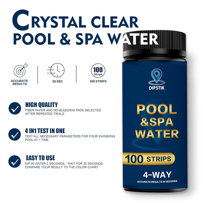 DIPSTIK Pool Test Strips,100 Strips Pool and Hot Tub Test Strips, Swimming Pool Test Strips for Total Alkalinity, pH, Free Chlorine(Bromine),Cyanuric Acid-Pool Spa Water Test -Quick and Accurate Results - Image 5